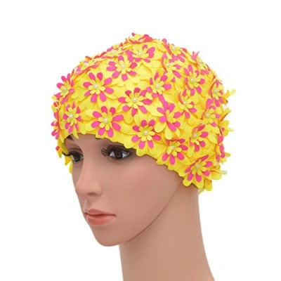 Abbildung von Medifier Badekappe mit Blumenmuster, Retro Stil, für Damen, gelb