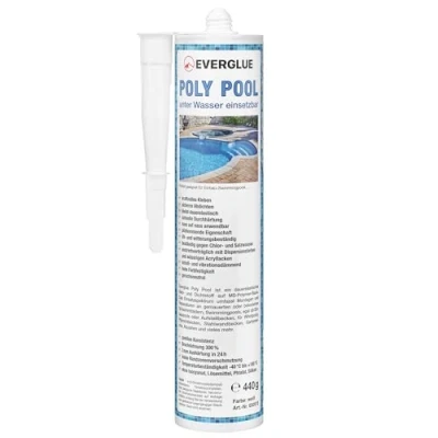 Abbildung von Everglue Poly Pool 1K MS Polymer Montagekleber zum Kleben und Abdichten, unter Wasser einsetzbar, ohne Silikon, UV beständig, bleibt dauerelastisch, Farbe: Weiß, 440g Kartusche