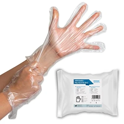 Abbildung von 100 ARNOMED PE Einmalhandschuhe Einweg Damen, Handschuhe im Beutel, Haushaltshandschuhe für Lebensmittel transparent, Schutzhandschuhe zum Haare färben, dünne Handschuhe, Dieselhandschuhe
