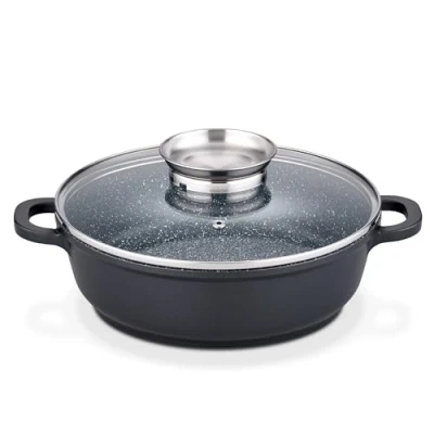 Abbildung von GSW Servierpfanne »Gourmet Granit«, Aluminiumguss, VITAFLON® GRANIT Antihaft Versiegelung, Glasdeckel, Induktion