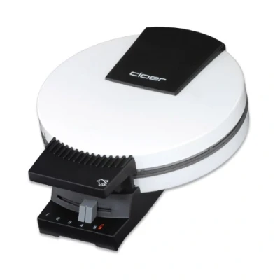 Abbildung von Cloer 281 Hörncheneisen für hauchdünne, knusprige Hörnchen, 800 W, Backfläche 15 cm Durchmesser, schwere Backplatten, stufenlos wählbarer Bräunungsgrad, Signalton, Metall, Weiß