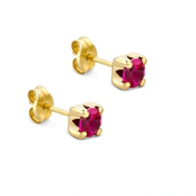 Abbildung von Orovi Schmuck Damen runde Ohrringe mit Edelstein/Geburtsstein Rubin in Rot Ohrstecker aus Gelbgold 9 Karat / 375 Gold