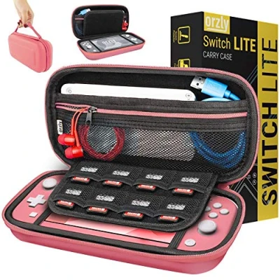 Abbildung von Orzly Tragetasche kompatibel mit Nintendo Switch Lite (2019) Aufbewahrungstasche Hartschalen Case/Hülle/Schutzhülle für die Verwendung der Konsole &amp; Accesoires Koralle