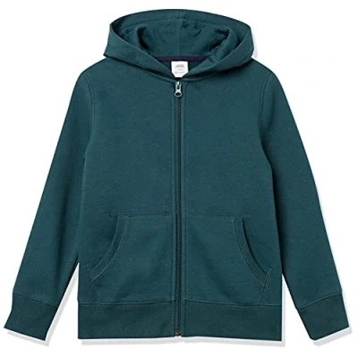 Abbildung von Amazon Essentials Jungen Fleece Kapuzenpullover mit Reißverschluss, Dunkelgrün, 9 Jahre