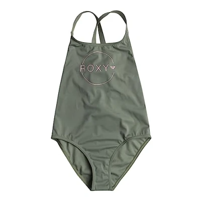 Abbildung von Roxy Basic Active Hinten überkreuzter Badeanzug für Mädchen 6 16 Grün