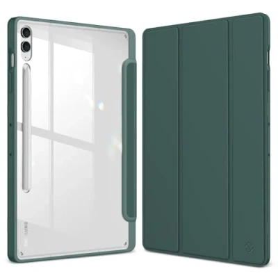 Abbildung von Fintie Hybrid Hülle für Samsung Galaxy Tab S10+ Plus/S9 FE+ Plus/S9+ Plus 12.4 Zoll Tablet mit Stifthalter Stoßfeste Schutzhülle transparenter Hartschale auf der Rückseite, Nachtgrün