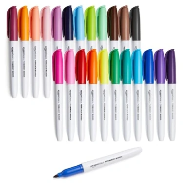 Abbildung von Amazon Basics Permanent Marker, 24 Stück, 1er Packung, Sortiert