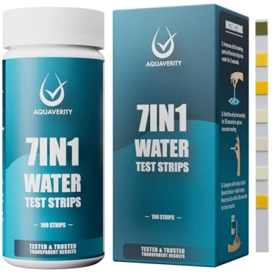 Abbildung von Whirlpool Teststreifen, 100 Pool , Spa und Teststreifen für Gesamtalkalität, Härte, freies Chlor, Brom, pH Wert, Cyanursäure Gesamtchlor, genaues 7 in 1 Wassertest Set