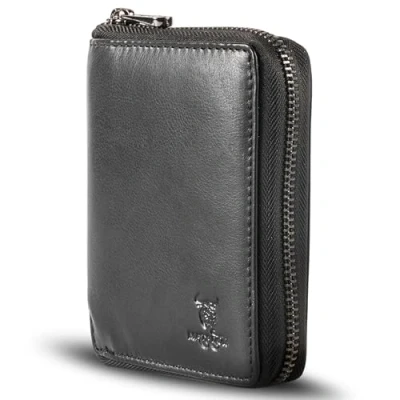 Abbildung von MATADOR® Granada Leder Geldbörse Herren mit Reißverschluss Schwarz TüV geprüfter RFID &amp; NFC Schutz Blocker Portemonnaie Damen Geschenk Box