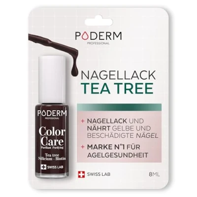 Abbildung von PODERM Nagellack TEA TREE FÜR NAGELPILZ GELBE/BESCHÄDIGTE NÄGEL BEHANDELN Lackpflege verhindert und behandelt Mykose 2 in 1 PFLEGE EINZIGARTIGE FORMEL Hergestellt der Schweiz