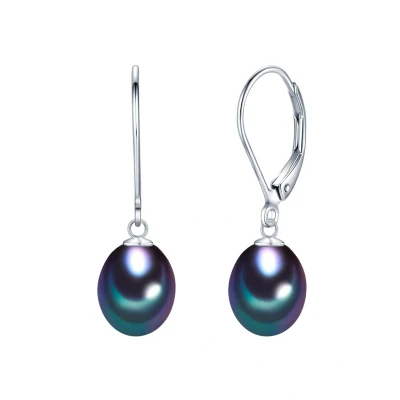 Abbildung von Valero Pearls Damen Ohrhänger Süßwasser Zuchtperlen in ca. 9 mm Tropfenform blau 925 Sterling Silber Perlenohrhänger mit echten Perlen dunkelblau
