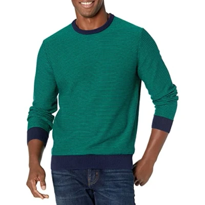 Abbildung von Amazon Essentials Herren Pullover mit Rundhalsausschnitt (in Übergrößen erhältlich), Smaragdgrün Streifen, XL
