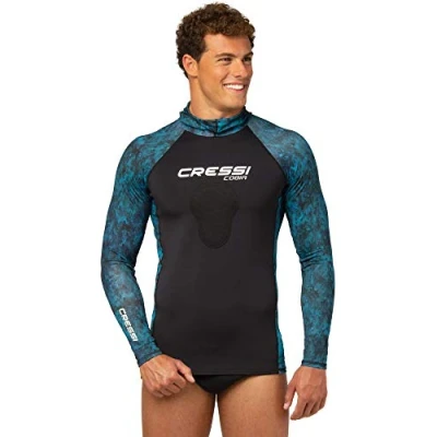 Abbildung von Cressi Unisex Adult Cobia Hunter Rash Guard Shirt mit Kapuze für Wassersportarten und Brustbeinschutz, Camo blau, S