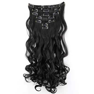 Abbildung von CAISHA XL 45cm CLIP IN EXTENSIONS Klara 7 Teile Set Haarverlängerung Voluminös Gelockt Naturschwarz CE2 1
