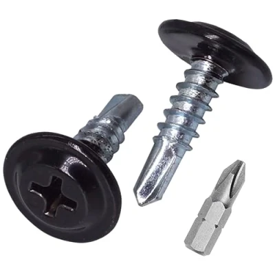 Abbildung von SKIR&#039;CO (50 Stück) lackierte 4,2 x 16 mm selbstbohrende Schrauben, Kreuzschlitz Modifizierter Halsspannkopf, Blechschraube, Tellerkopf (50, Tiefschwarz RAL 9005)