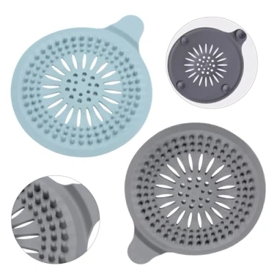 Abbildung von Alyvisun 2Pcs Silikon Abflusssieb mit Saugnapf, Haarfänger Dusche Abfluss Abdeckung, Duschablauf Haarsieb für Waschbecken, Badezimmer, Badewanne, Küche (Blau + Grau)