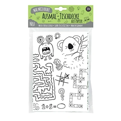 Abbildung von Papier Tischdecke zum Ausmalen, Motiv Rätsel &amp; Spiele, Tischdecke, Familienrätsel, Kinderbeschäftigung, Mal Mich Bunt