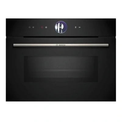 Abbildung von Bosch CMG7241B1, Serie 8 smarter Einbau Kompaktbackofen mit Mikrowellenfunktion, 45 x 60 cm, Schwarz, Made in Germany, Air Fry, Digitaler Bedienring, Touchdisplay, Automatikprogramme Reinigungshilfe