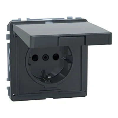 Abbildung von Schneider Electric Merten MEG2310 7214 SCHUKO Steckdose mit Klappdeckel, Berührungsschutz, Steckklemmen, anthrazit, AQUADESIGN, Schutzkontaktsteckdose
