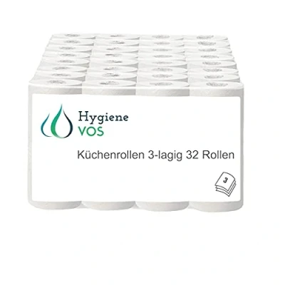 Abbildung von Hygiene VOS 32 Küchenrolle Original Saugstarke Wischtücher Küchenrollen 3 lagig im Riesigen Vorteilspack 8 x 4 Rollen Küchenpapier (32 50 Blatt)