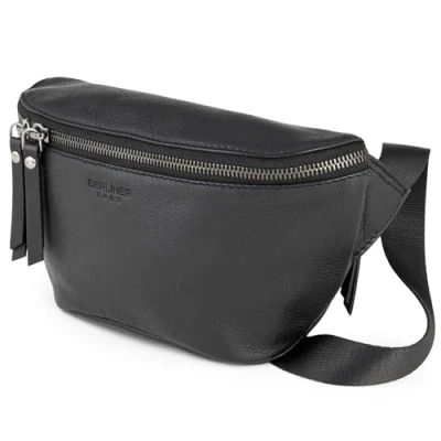 Abbildung von Berliner Bags Premium Bauchtasche Noah, Umhängetasche aus Leder, Crossbody Tasche, Gürteltasche für Damen und Herren Schwarz