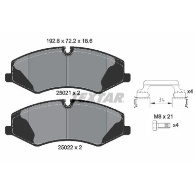 Abbildung von TEXTAR 2502101 Bremsbelagsatz für Verschleißwarnanzeiger vorbereitet mit Bremssattelschrauben Zubehör LAND ROVER: Range Rover 3