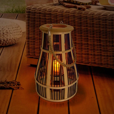 Abbildung von näve LED Solarleuchte »Korb«, 1 flammig, Flammeneffekt, Glaseinsatz für Teelicht, Material: Bambus/Jute/Glas