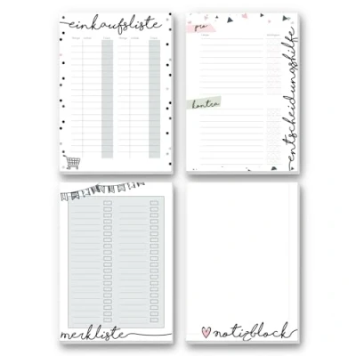 Abbildung von #detailverliebt 4 Notizblöcke Einkaufsliste Merkliste Pro Kontra Liste Notizzettel in DIN A5 je 50 Blatt Konfetti Motiv Organizer aus Papier zum Abreißen I dv_318