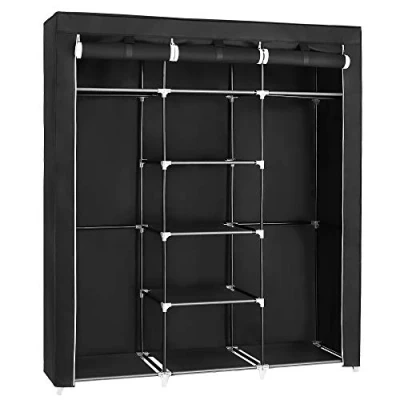Abbildung von SONGMICS Kleiderschrank, Stoffschrank, faltbare Garderobe mit Kleiderstangen, Kleiderständer, Aufbewahrung, Taschen, Schuhe, Schlafzimmer, Ankleidezimmer, 45 x 150 175 cm, schwarz RYG12B