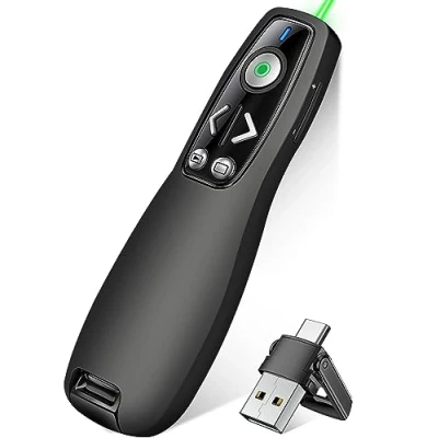 Abbildung von HELLCOOL Grün USB C Presenter, 2.4 GHz Wireless Powerpoint Fernbedienung via Empfänger, Pointer für Präsentationen, Präsentationsfernbedienung Windows/Mac/PowerPoint/Keynote/Google Slides