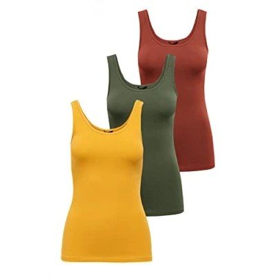 Abbildung von ONLY Damen Onllive Love Tank TOP 3 Pack, Kalamata/GOLDEN Yellow/Burnt, XXL
