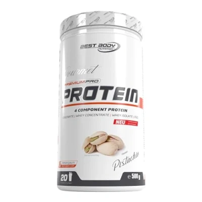 Abbildung von Best Body Nutrition Gourmet Premium Pro Protein, Pistachio, 4 Komponenten Protein Shake: Caseinat, Whey Konzentrat, Isolat, Eiprotein, 500 g Dose