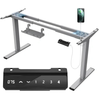 Abbildung von JUMMICO Dual Motor Tischgestell Höhenverstellbar mit USB Buchse und Kabelwanne, Elektrisch Höhenverstellbarer Schreibtisch Gestell Rollen (Grau)