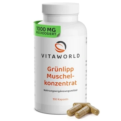 Abbildung von vitaworld Grünlippmuschel Konzentrat, 500 mg reines Grünlippmuschelpulver pro Kapsel, aus Neuseeland, 150 Kapseln