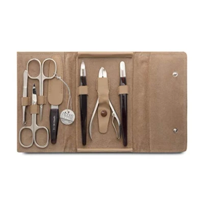 Abbildung von nippes Solingen Premium Line Maniküre Set Gap, 7 teilig, Rindleder Etui mit Druckverschluss, Kontraststreifen, Nagelpflege Set, Pediküre Maniküre, Made in Germany