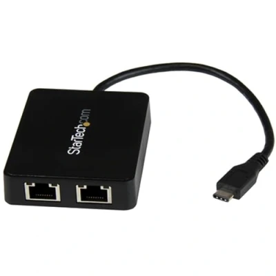 Abbildung von StarTech.com USB C auf Dual Gigabit Ethernet Adapter mit 3.0 (Typ A) Port Typ Netzwerk NIC/LAN Schwarz (US1GC301AU2R)