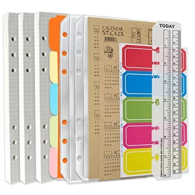 Abbildung von DY.2ten A5 6 Loch Notizbuch Set 135 Blatt (270 Seiten) kariertes Papier + 2 Reißverschluss Bindertaschen 5 Trennblätter im Format Register mit Datum Lineal, 2207HYA5FGEN