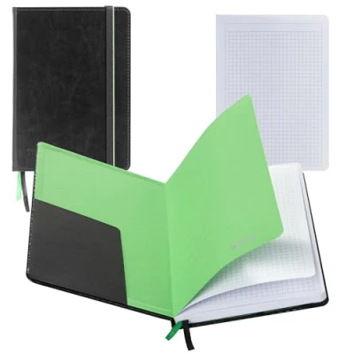Abbildung von WINTEX Notizbuch in DIN A5 Kariert mit 80 Seiten Kunstlleder Hardcover Kladde Heft Schreibbuch Bullet Journal für Schule oder Arbeit Notiz Buch Schwarz