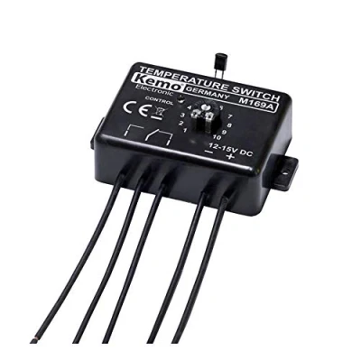 Abbildung von Kemo M169A einstellbarer elektronischer Temperaturschalter Thermostat 12 V/DC. Temperaturschaltbereich 0 100C. Verbindung mit Steuerelektronik möglich