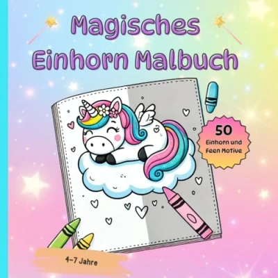 Abbildung von Magisches Einhorn Malbuch: magische Einhörner und Feen zum ausmalen für Kinder ab 4 Jahren 50 schöne Motive Ideales Geschenk Mädchen