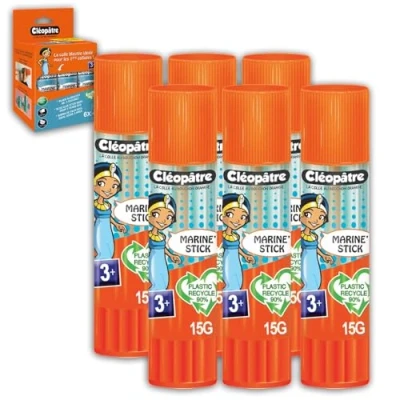 Abbildung von Cléopatre Cléostick Marine 6 blaue Klebestifte mit verzögerter Aushärtung Ideal für Kinder ab 3 Jahren Einfaches und genaues Auftragen Lösungsmittelfrei, Reinigung Wasser 6x15g
