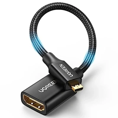 Abbildung von UGREEN Adapter 4K 60Hz Micro HDMI auf Adapterkabel 3D 1080P Nylon Geflecht TyP D A Kabel kompatibel mit Raspberry Pi 5/4, Hero Black, ODROID usw, 25cm(Schwarz)