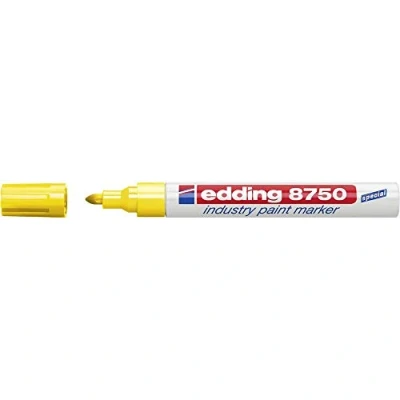 Abbildung von edding 8750 Industry Lackmarker gelb 10 Stifte Rundspitze 2 4 mm zum Schreiben auf staubigen, leicht öligen Oberflächen, Reifen, Metall, Glas und Holz permanent, wasserfest