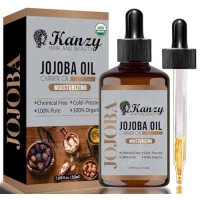 Abbildung von Kanzy Jojobaöl Bio Kaltgepresst 100% Rein Gold 50ml für Haut Haare Nägel Gesichtsöl Körperöl Vegan Hexanfreies Jojoba öl Anti Aging Falten Natürlich Intensivpflege Feuchtigkeitspflege