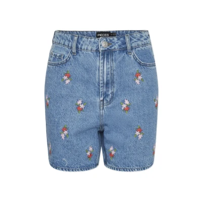 Abbildung von Pieces Pcsky Embroidery Jeans Shorts, Damen, Größe: XS, Light blue denim