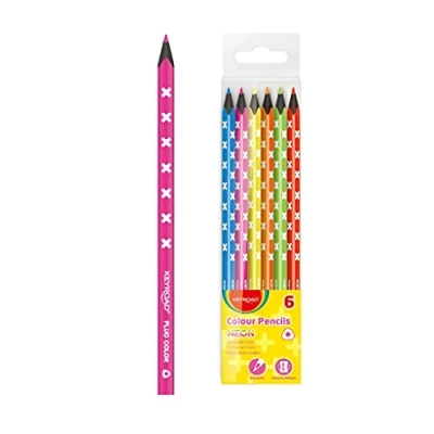 Abbildung von Keyroad Buntstifte Neon Dreikantform 6 Stück/Mischfarben/Erwachsene und Kinder/Schwarzes Holz/Loch zum Aufhängen, KR971870