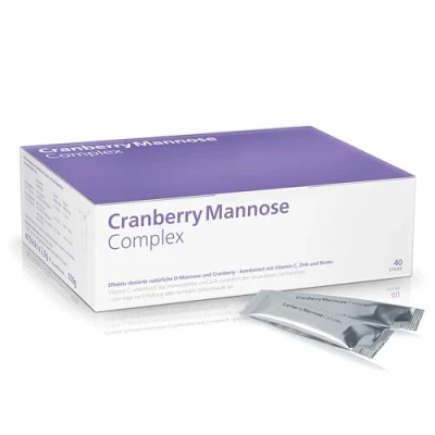 Abbildung von Cranberry Mannose Complex D Pulver hochdosiert + Zink Biotin natürliches Vitamin C. Gesunde Blase schonend und laborgeprüft.