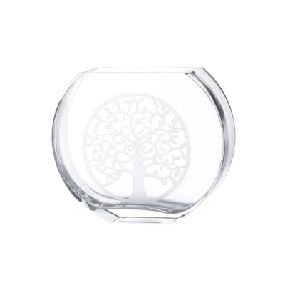 Abbildung von GILDE Glas art Deko Vase Blumenvase aus mit Lebensbaum Motiv Moderne Dekoration Wohnzimmer Geschenk für Frauen Farbe: transparent Höhe 23 cm