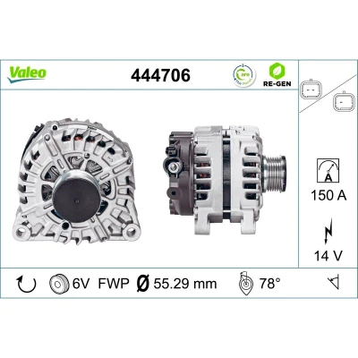 Abbildung von VALEO 444706 Lichtmaschine 14V 150A CITROËN: C8, C5 3, C3 II, PEUGEOT: 207 Hatchback, 807, 407 Saloon