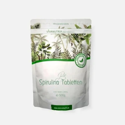 Abbildung von VivaNutria Bio Spirulina Presslinge 500g aus kontrolliert biologischem Anbau I 2500 Tabletten ohne Zusätze rein &amp; natürlich schonend verarbeitet Rohkostqualität vegan